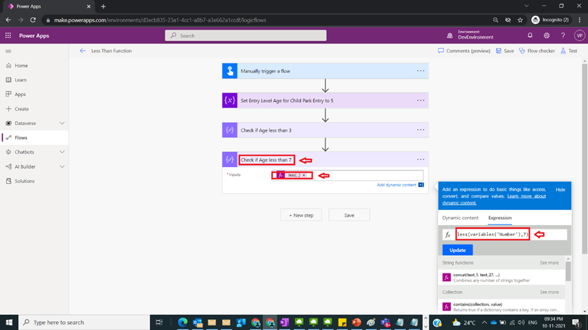 Usage of Less Than Function in Power Automate